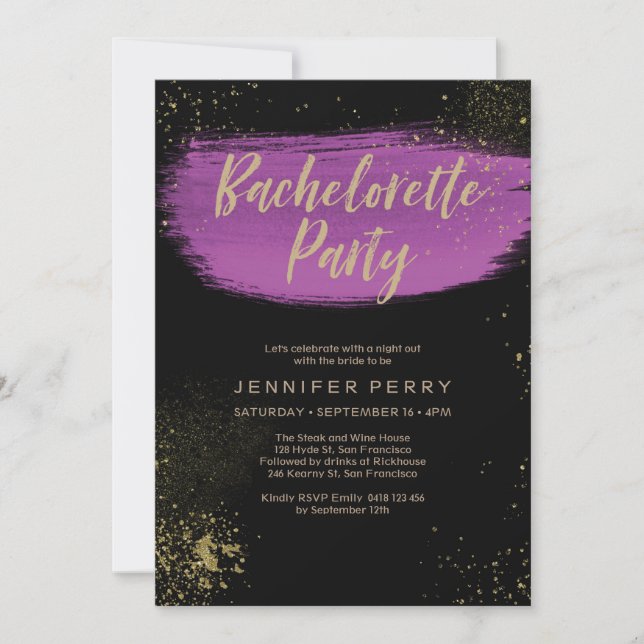 Invitation Parties scintillant or violet Bachelorette Party I (Devant)