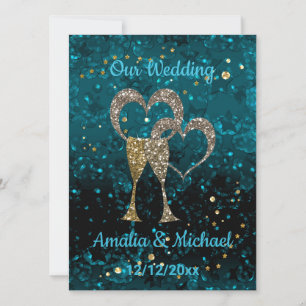 Invitation Parties scintillant paillettes coupe champagne coe