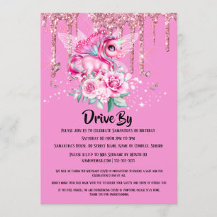Invitation Parties scintillant papillon monicorne magique ros