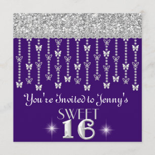 Invitation PARTIES SCINTILLANT papillon SWEET 16 POURPULAIRE