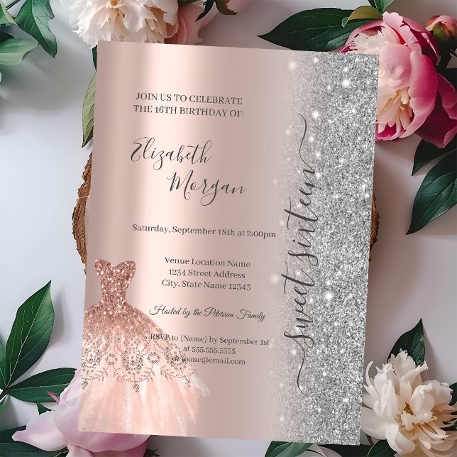 Invitation Parties scintillant Parties scintillant robe Rose  (Créateur téléchargé)