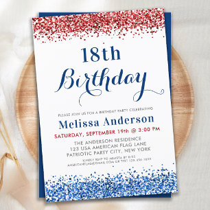 Invitation Parties scintillant Patriotique Rouge Bleu Bleu
