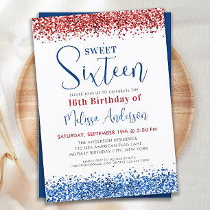 Invitation Parties scintillant Patriotique Rouge Bleu Doux 16