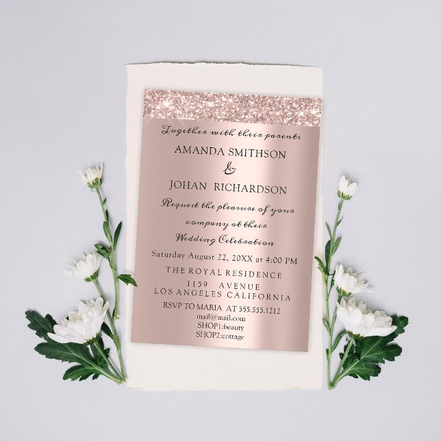 Invitation Parties scintillant pétillante Rose or élégante Pa (Créateur téléchargé)