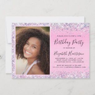 Invitation Parties scintillant Photo rose 15e anniversaire de