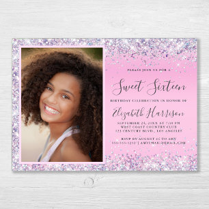Invitation Parties scintillant Photo Rose Sweet 16 Anniversai