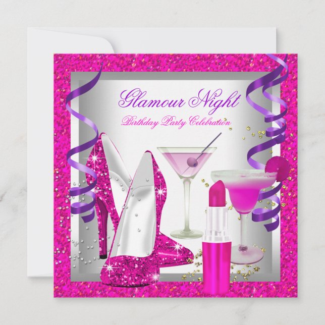Invitation Parties scintillant Pink Purple Glamor Soirée Mart (Devant)