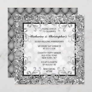 Invitation Parties scintillant pivotante florale argent quatr