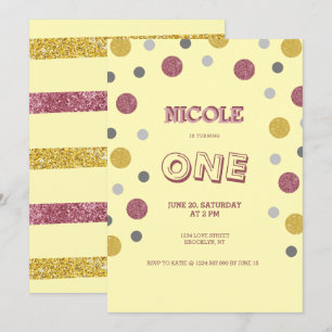 Invitation Parties scintillant Pois 1er anniversaire