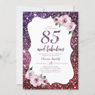 Invitation Parties scintillant pourpre bordeaux et fleurs 85e