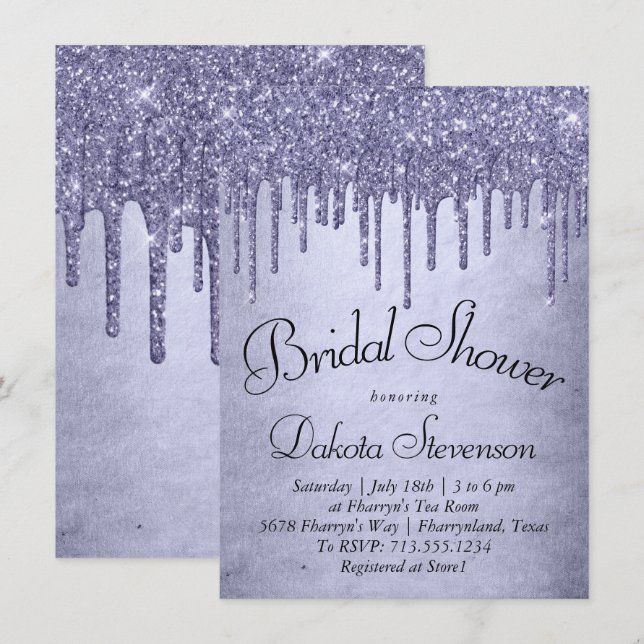 Invitation Parties scintillant pourpre de séchage | Lavender  (Devant / Derrière)