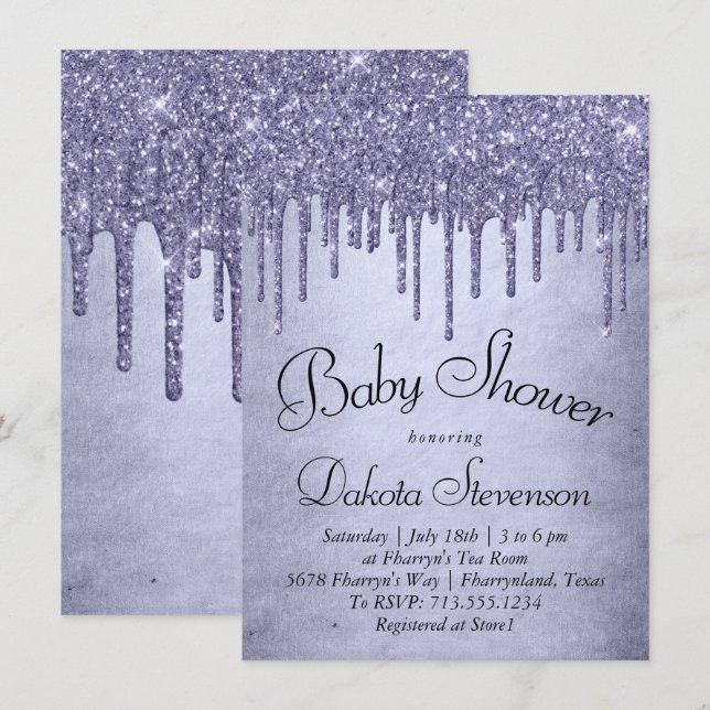 Invitation Parties scintillant pourpre de séchage | Lavender  (Devant / Derrière)