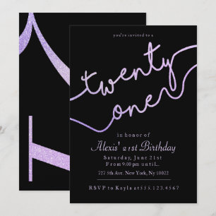 Invitation Parties scintillant pourpre, étincelle 21e anniver