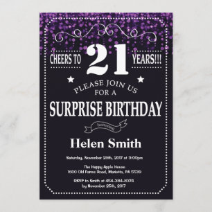 Invitation Parties scintillant pourpre Surprise 21e anniversa