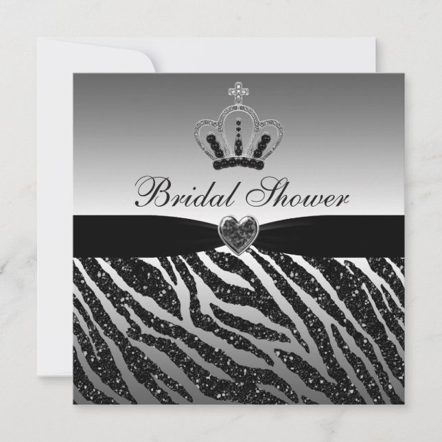 Invitation Parties scintillant Princess Crown & Zebra Fête de (Devant)