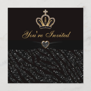 Invitation Parties scintillant princesse Crown, Heart & Zebra