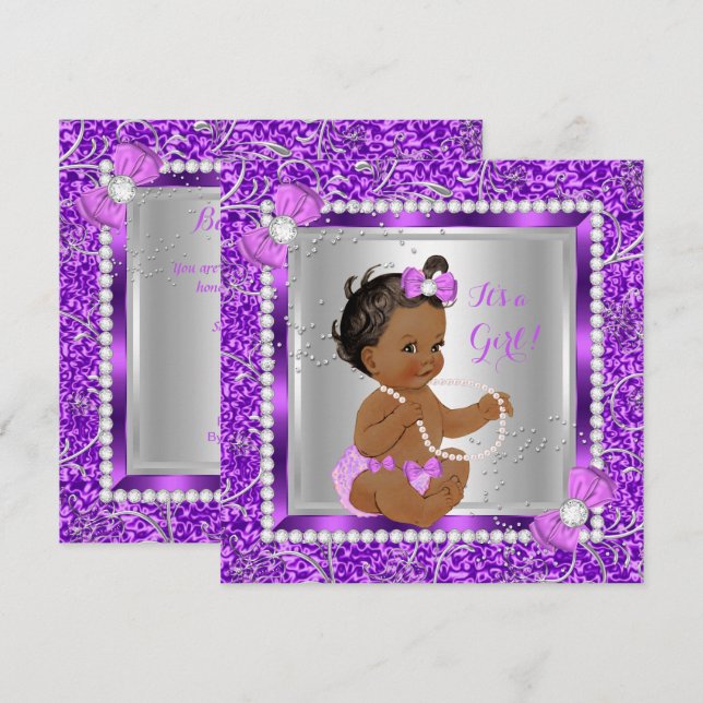 Invitation Parties scintillant Purple Argent Baby shower fill (Devant / Derrière)