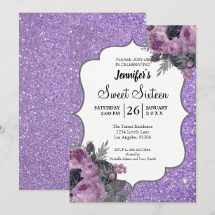 Invitation Parties scintillant Purple Floral Sweet 16 Anniver