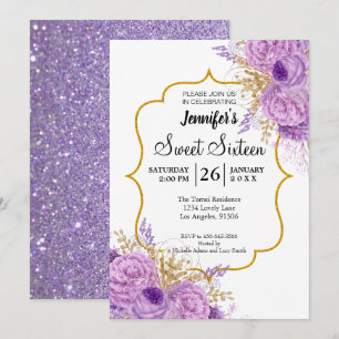 Invitation Parties scintillant Purple Floral Sweet 16 Anniver
