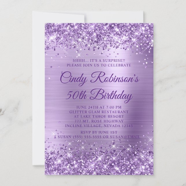 Invitation Parties scintillant Purple Foil Surprise 50e anniv (Devant)