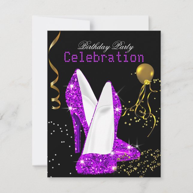 Invitation Parties scintillant Purple Magenta Gold Fête d'ann (Devant)