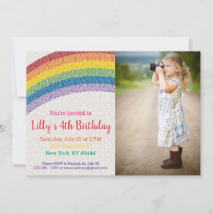Invitation Parties scintillant Rainbow Party, photo d'anniver