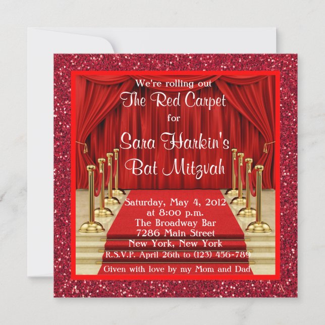 Invitation Parties scintillant Red Carpet Hollywood Bat mitzv (Devant)