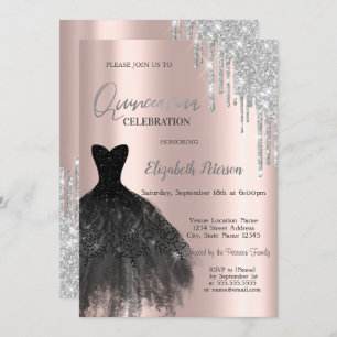 Invitation Parties scintillant, Robe noire Rose Or 15e annive