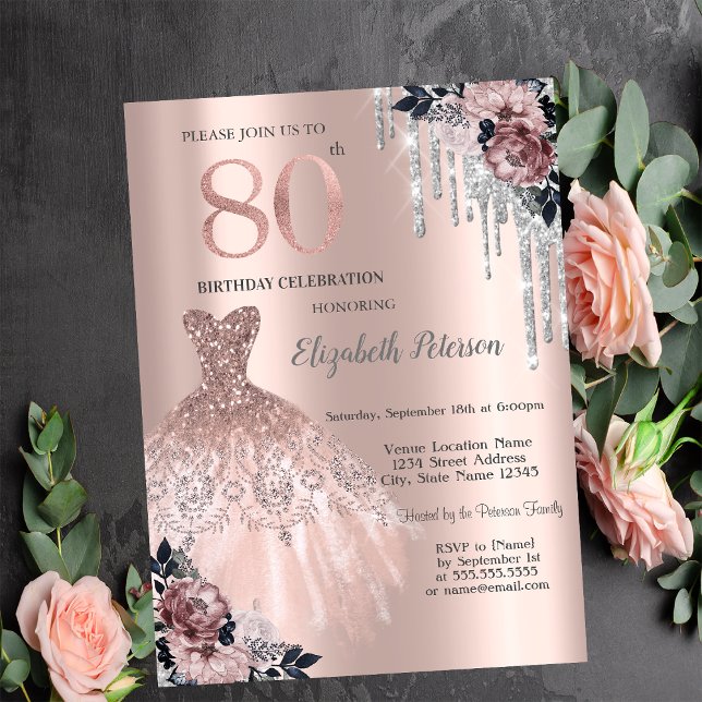 Invitation Parties scintillant, Robe, Rose Rose Or 80e annive (Créateur téléchargé)