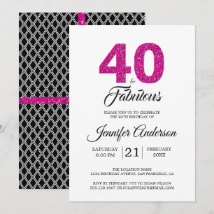 Invitation Parties scintillant rose 40 et fabuleux 40e anniv