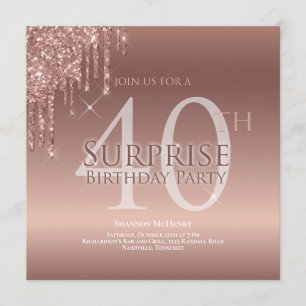 Invitation Parties scintillant rose 40e Anniversaire surprise