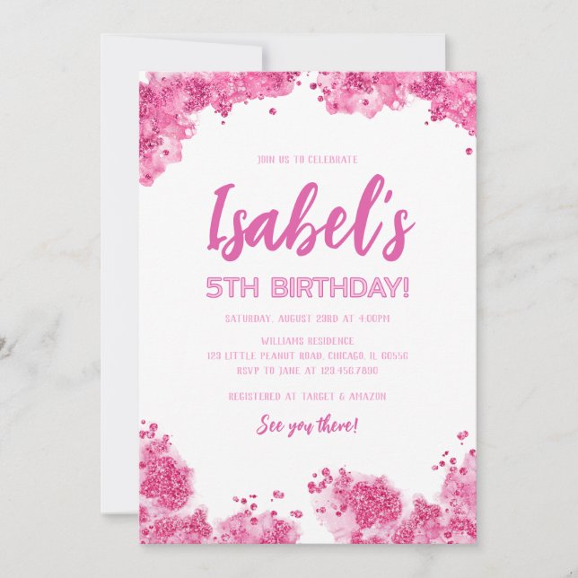 Invitation Parties scintillant rose Anniversaire (Devant)