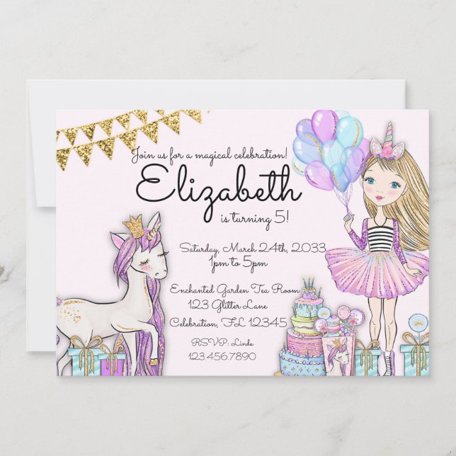 Invitation Parties scintillant rose Anniversaire Blonde Girl  (Devant)