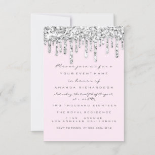 Invitation Parties scintillant rose argent gris effet gouttes