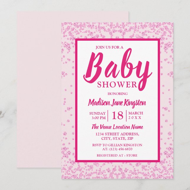 Invitation Parties scintillant rose Baby shower fille Invitat (Devant / Derrière)