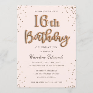 Invitation Parties scintillant Rose Ballons à huile Doux 16e