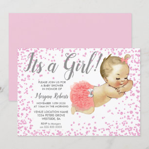 Invitation Parties scintillant rose Bébé C'est une fille Baby