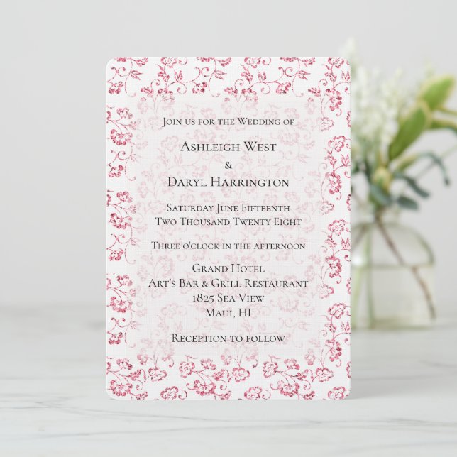 Invitation Parties scintillant rose blanc romantique Mariage  (Debout devant)