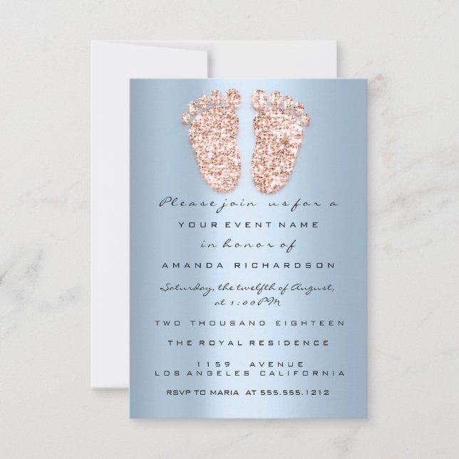 Invitation Parties scintillant Rose Bleu Baby shower Pied (Devant)