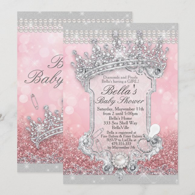 Invitation Parties scintillant rose Bling Baby Shower Invitat (Devant / Derrière)