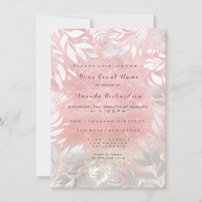 Invitation Parties scintillant rose Blush Ombre Floral Sparkl (Devant)