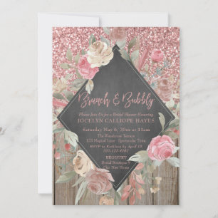 Invitation Parties scintillant rose Bois Floral Chalkboard Br