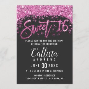 Invitation Parties scintillant rose brillant noir moderne Pou