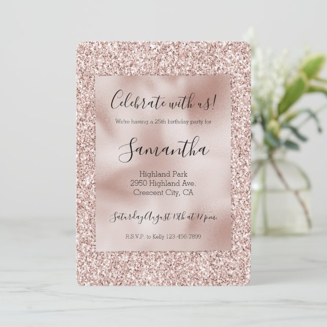 Invitation Parties scintillant rose brillante (Debout devant)