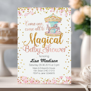 Invitation Parties scintillant rose Carrousel Baby shower Inv