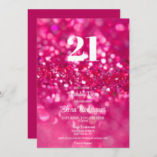 Invitation Parties scintillant rose chaud Glam 21ème annivers