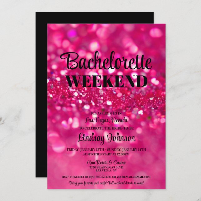 Invitation Parties scintillant rose chaud Glam Bachelorette P (Devant / Derrière)