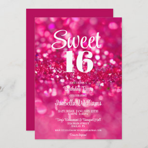 Invitation Parties scintillant rose chaud glam Sweet 16 Invit