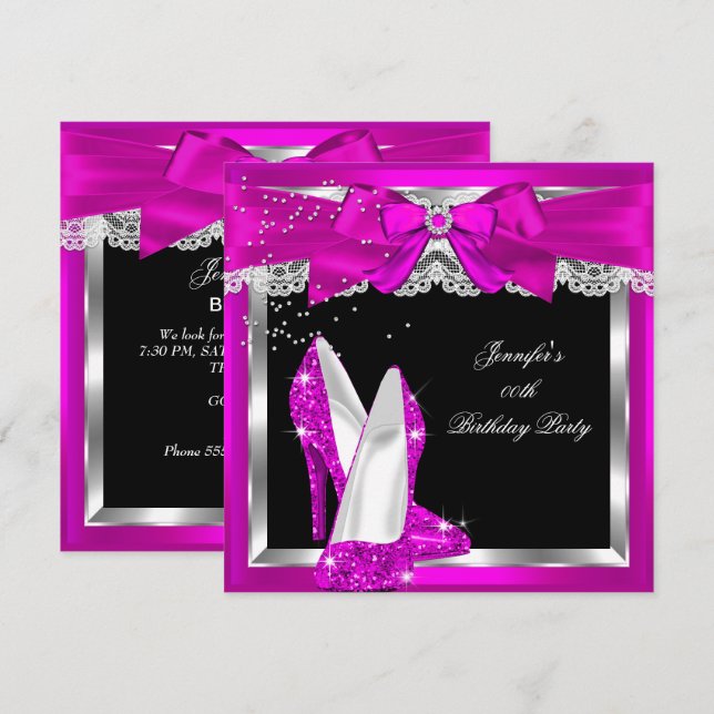 Invitation Parties scintillant rose chaud haute talon Silver  (Devant / Derrière)