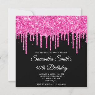 Invitation Parties scintillant rose chaud Lecteurs noir 40e a